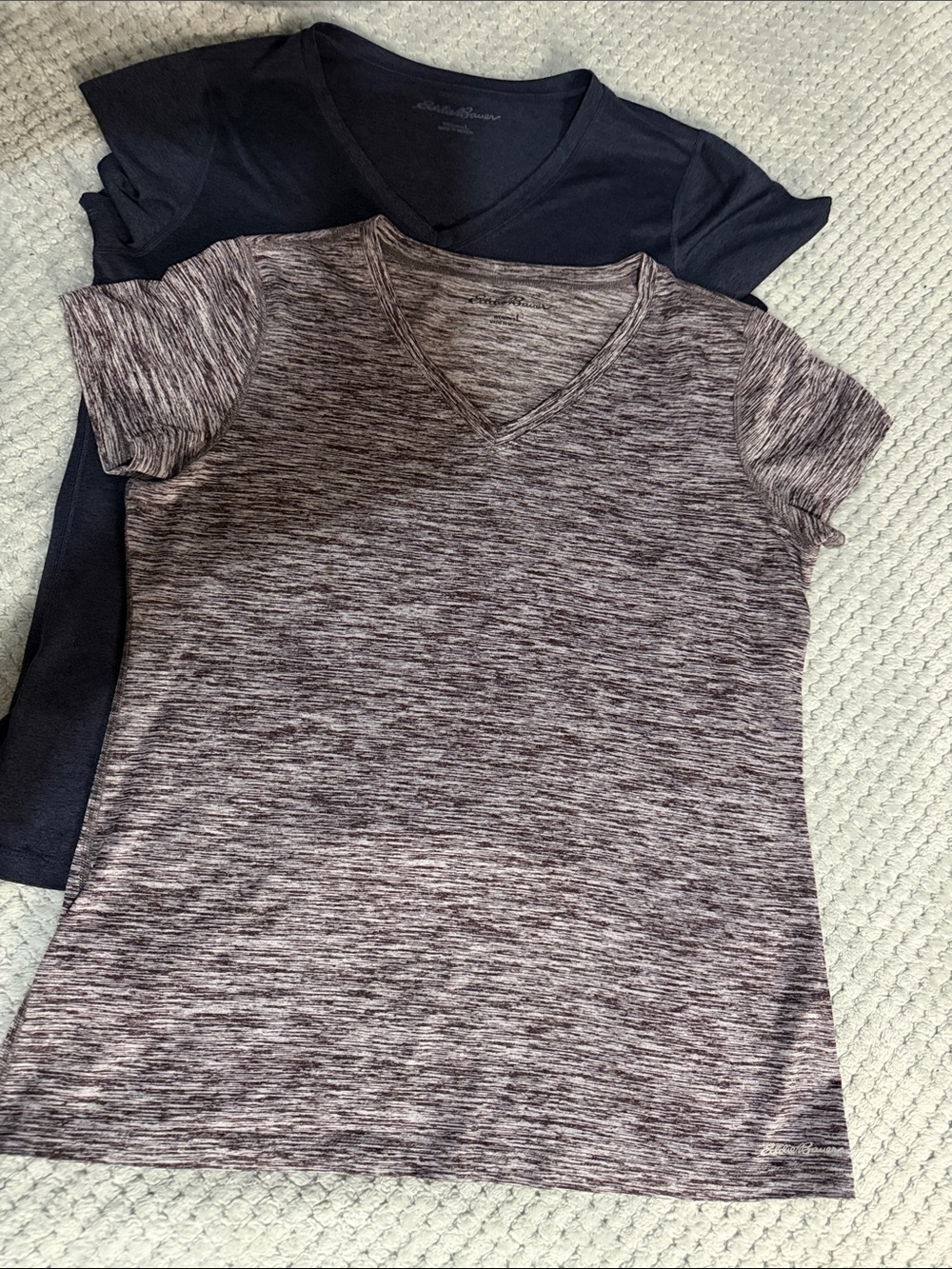 Set of two Eddie Bauer V-Neck Tees in lilac blend and blue